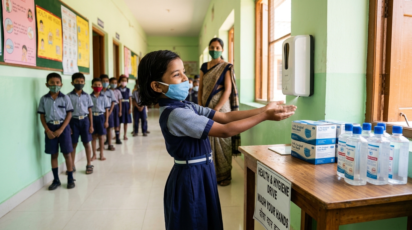Automatic Sanitizer Dispenser & Mask Donation Drive in 300 Schools